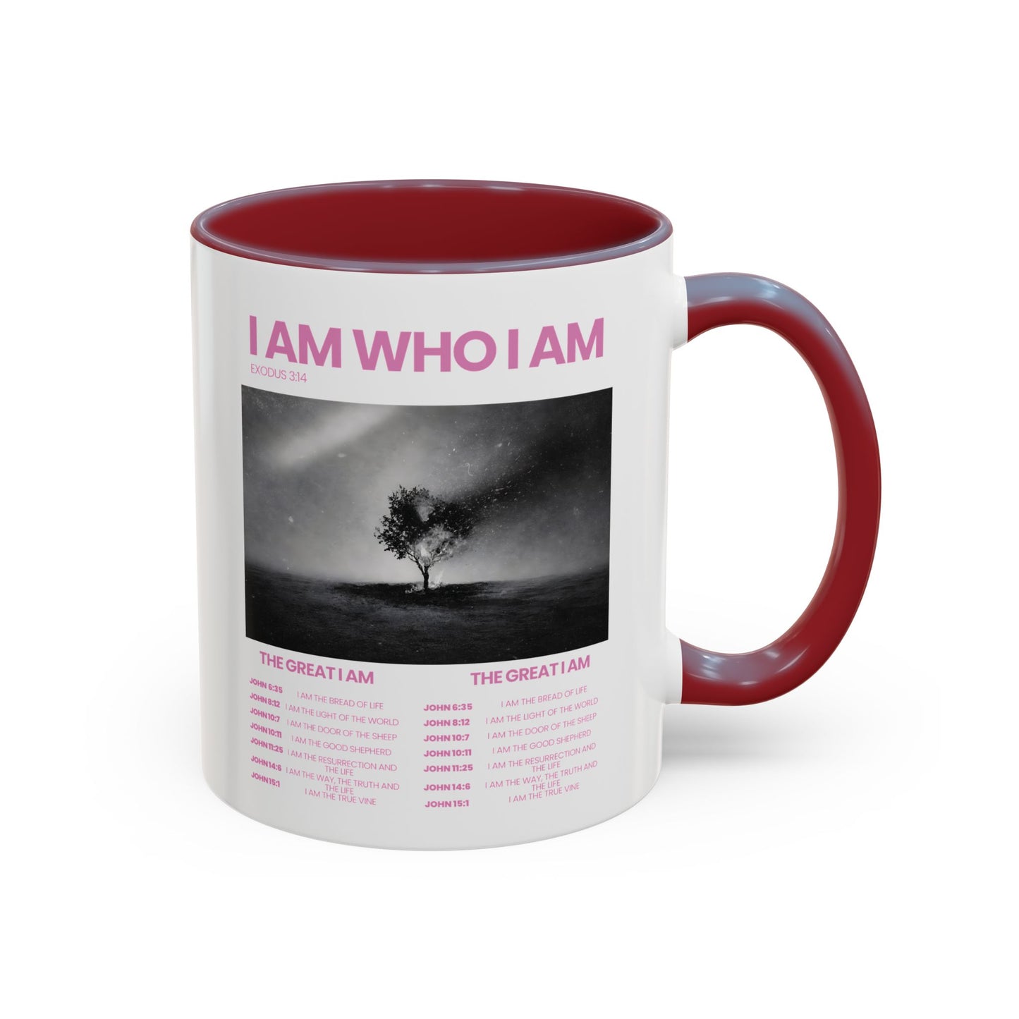 I AM WHO I AM Accent Coffee Mug — Inspirational Bible Verse Mug