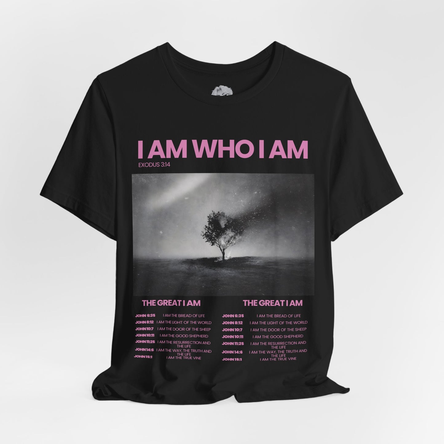 "The Great I AM" Christian Unisex Jersey T-Shirt | Seven I AM Statements of Jesus | Exodus 3:14 | John 8:58 | Burning Bush Faith Apparel