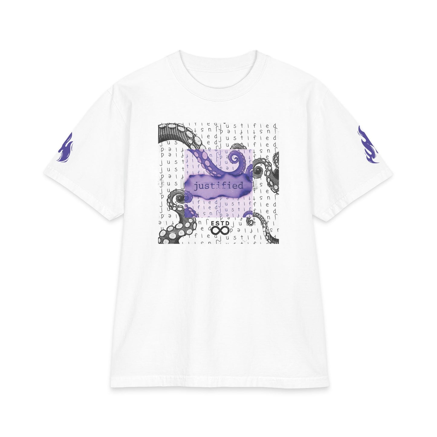 "Justified" Christian Unisex Heavyweight T-Shirt | Romans 5:1 | Octopus Graphic | Declared Righteous | Bold Faith Streetwear | Panda Grace Collective