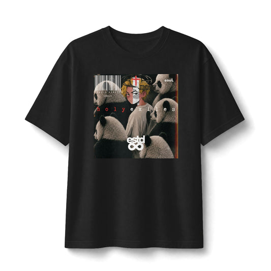 "Holy Exiles" Christian Unisex Heavyweight T-Shirt | 1 Peter 2:11 | Anime Boy & Panda Collective Graphic | Sojourners and Exiles | Bold Christian Identity Streetwear