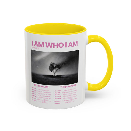 I AM WHO I AM Accent Coffee Mug — Inspirational Bible Verse Mug