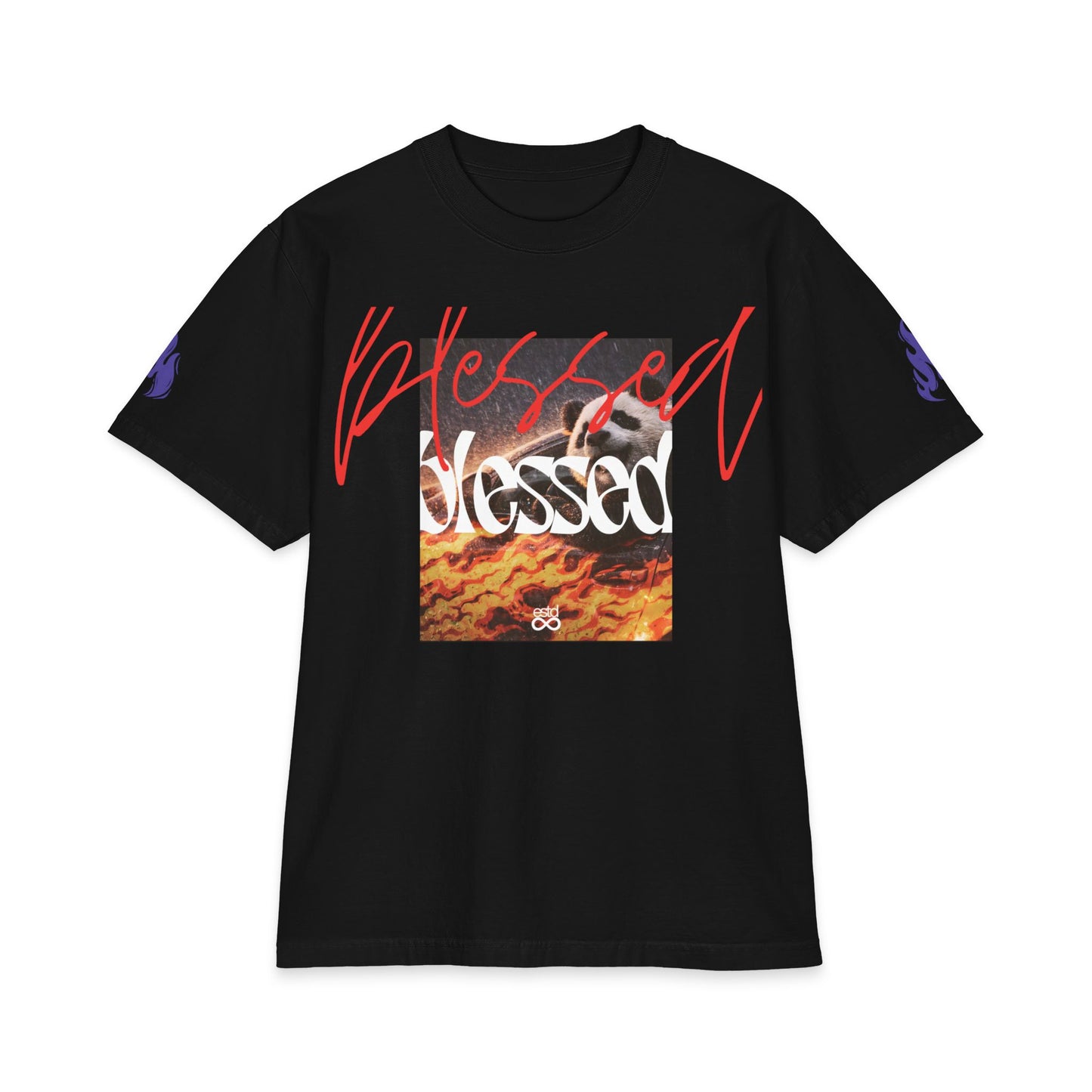 "Blessed" Christian Unisex Heavyweight T-Shirt | Psalm 1:1 | Panda Fire Graphic | Bold Faith Streetwear