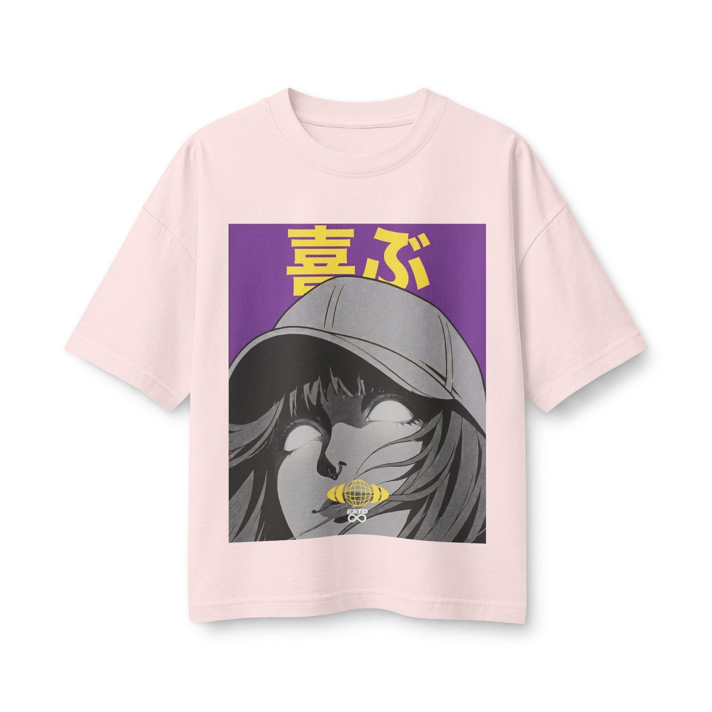 "Rejoice" Women's Heavyweight Christian T-Shirt | Philippians 4:4 | Anime Girl Graphic | Japanese Joy Kanji | Bold Faith Streetwear for Women