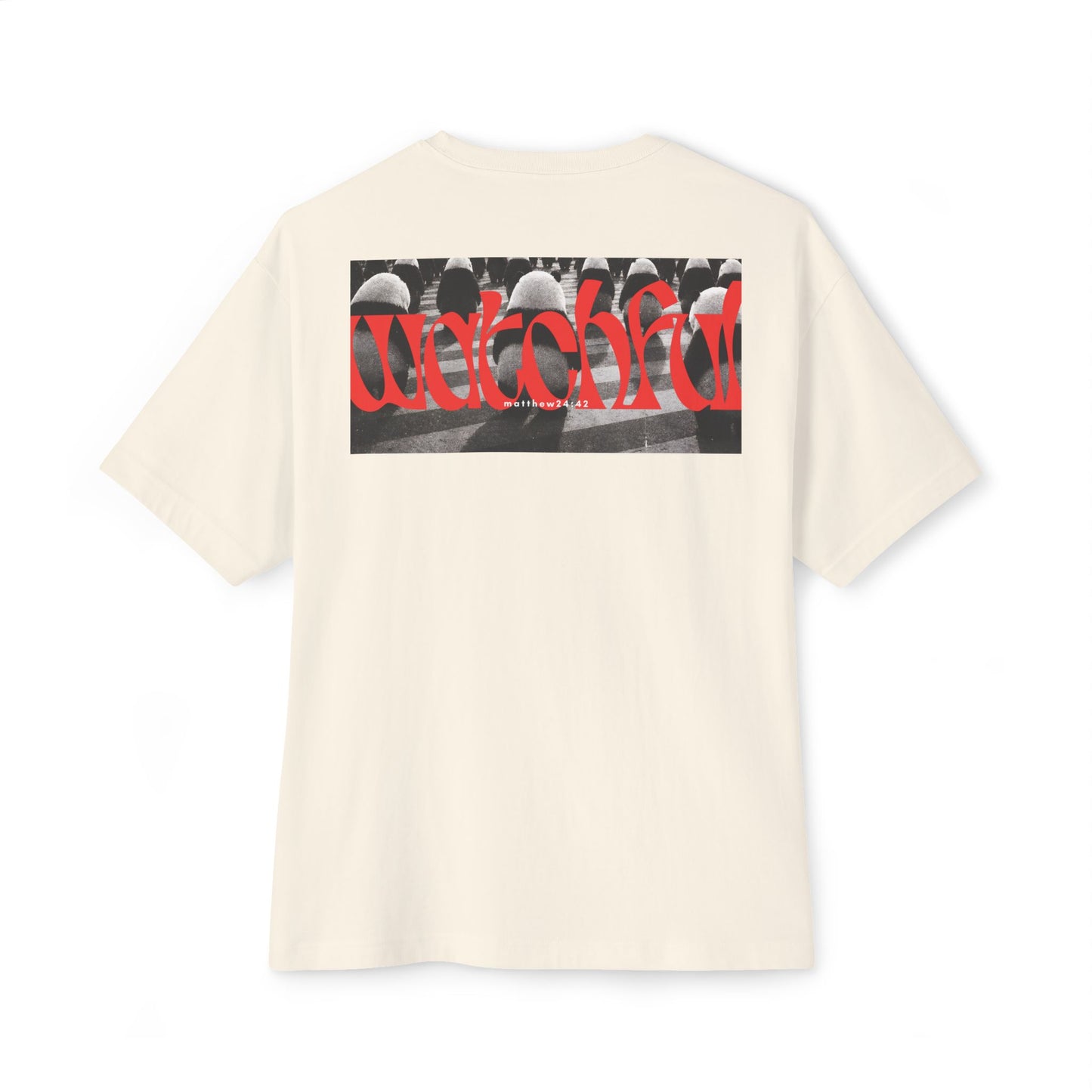 "Watchful" Christian Oversized Boxy T-Shirt | Matthew 24:42 | Bold Eye Graphic | Panda Art | Unisex Faith Streetwear