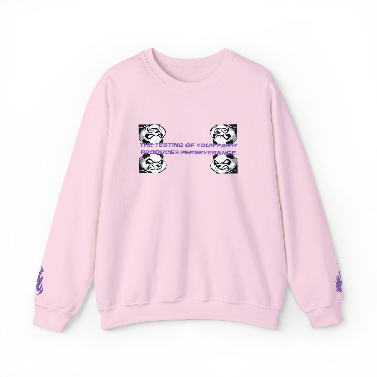 "Perseverance" Christian Unisex Heavy Blend Crewneck Sweatshirt | James 1:3 | Fierce Panda Graphic | Testing of Your Faith | Christian Streetwear