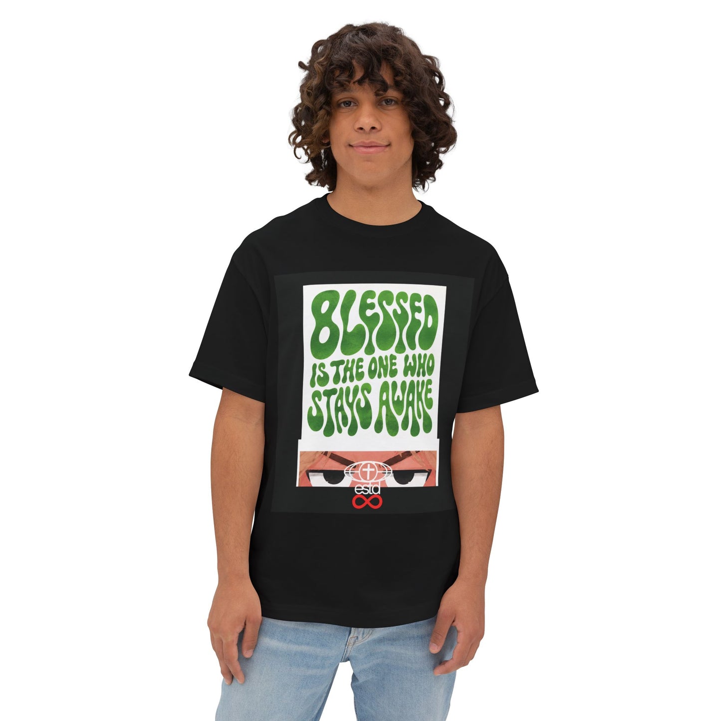 Blessed Is the One Who Stays Awake Tee — Christian Oversized Unisex Boxy T-Shirt