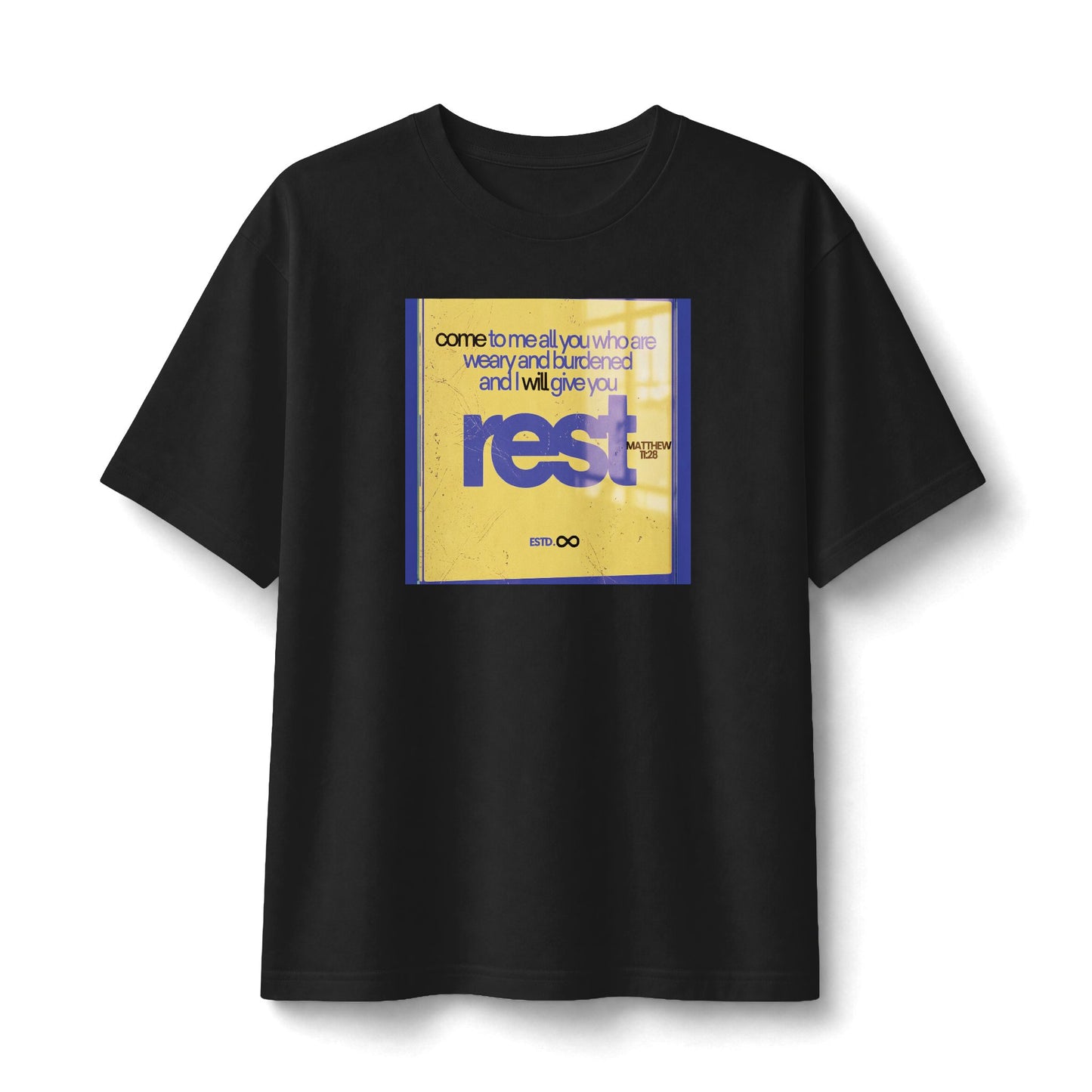 "Rest" Christian Unisex Heavyweight T-Shirt | Matthew 11:28 | Come to Me All Who Are Weary | Bold Invitation Faith Streetwear | Panda Grace Collective