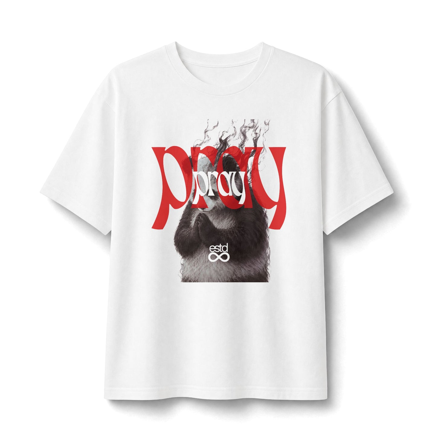 "Pray" Christian Unisex Heavyweight T-Shirt | 1 Thessalonians 5:17 | Praying Panda Graphic | Pray Without Ceasing | Bold Faith Streetwear | Panda Grace Collective