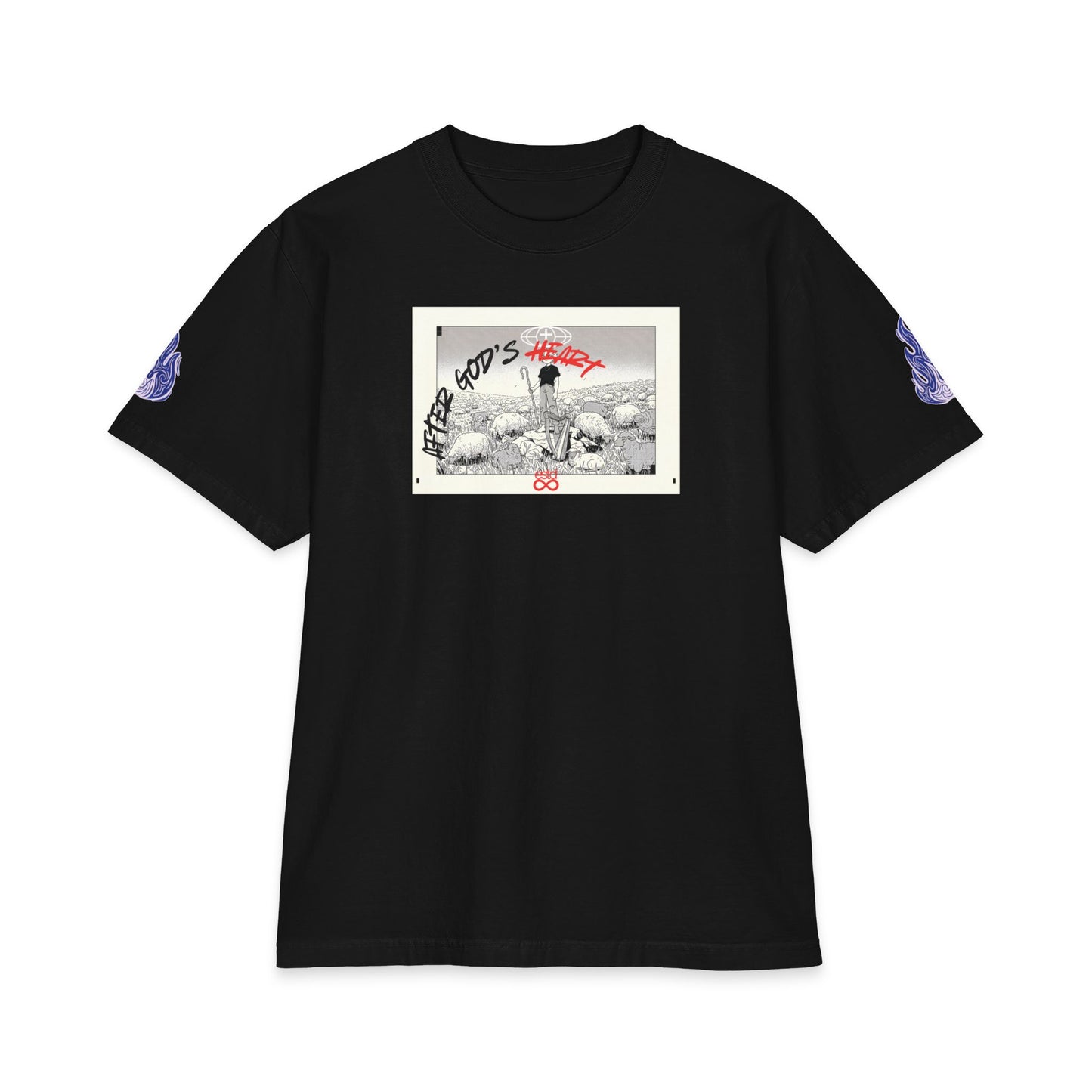 "After God's Heart" Christian Graphic T-Shirt – Unisex Max Heavyweight Streetwear Tee | Shepherd Sheep Art | Panda Grace Collective Faith Apparel