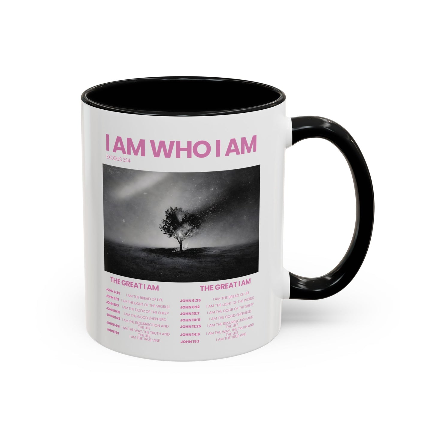 I AM WHO I AM Accent Coffee Mug — Inspirational Bible Verse Mug