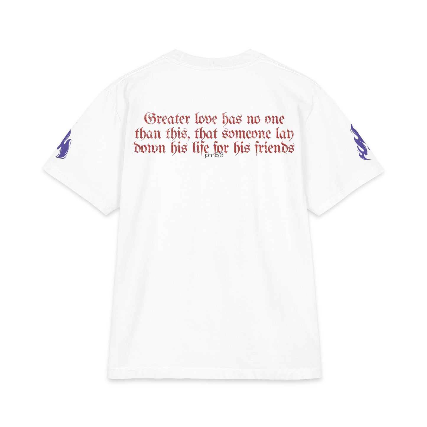 "Greater Love" Christian Unisex Max Heavyweight T-Shirt | John 15:13 | Panda at the foot of the Cross Graphic | No Greater Love | Bold Faith Streetwear