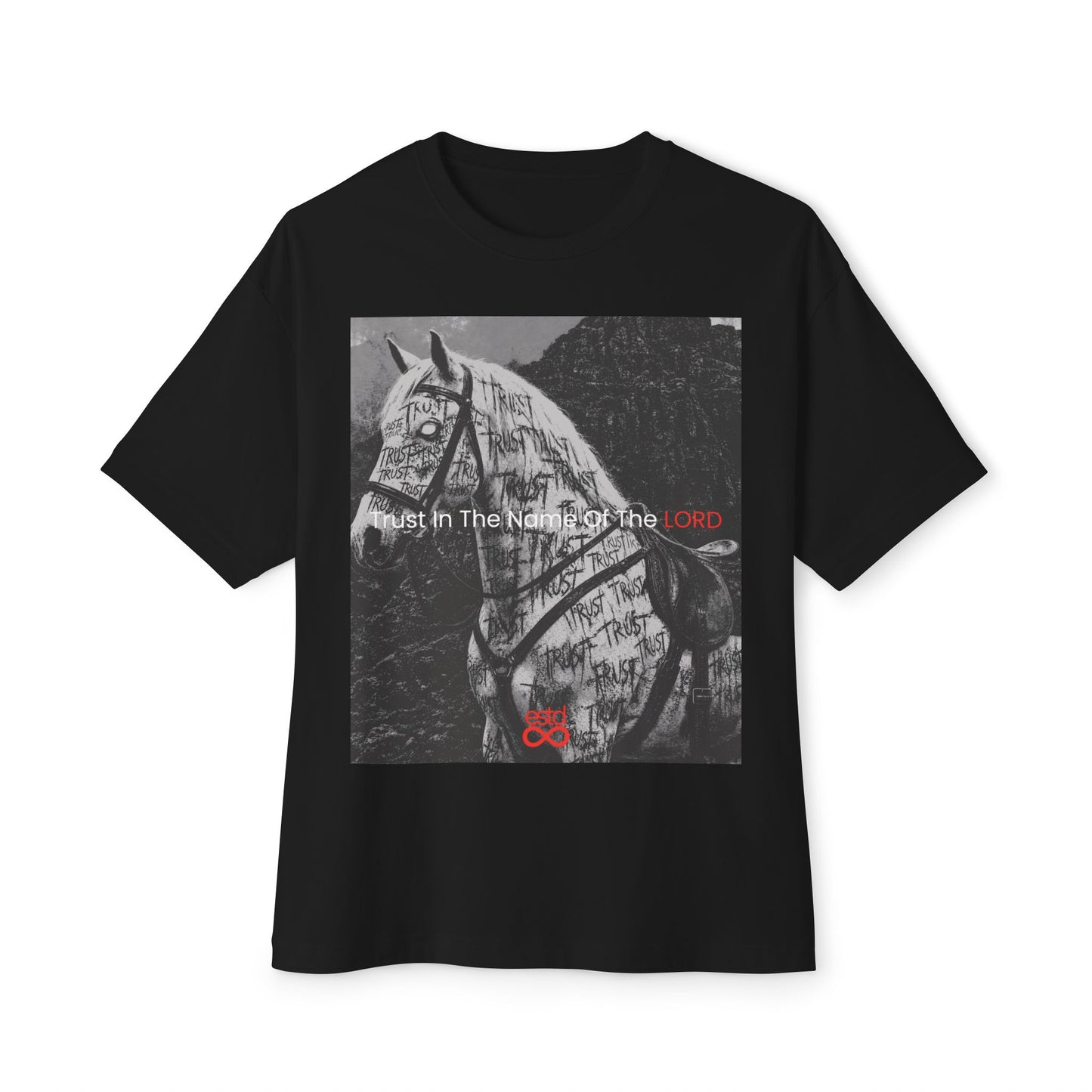 Psalm 20:7 T-Shirt — "Trust in the Name of the LORD"  Unisex Oversized Boxy Tee