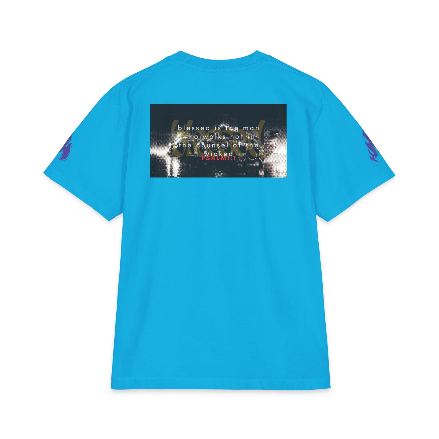 "Blessed" Christian Unisex Heavyweight T-Shirt | Psalm 1:1 | Panda Fire Graphic | Bold Faith Streetwear