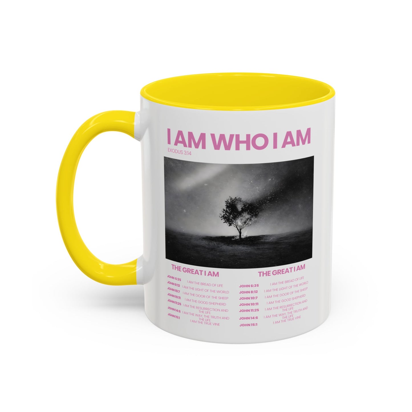 I AM WHO I AM Accent Coffee Mug — Inspirational Bible Verse Mug