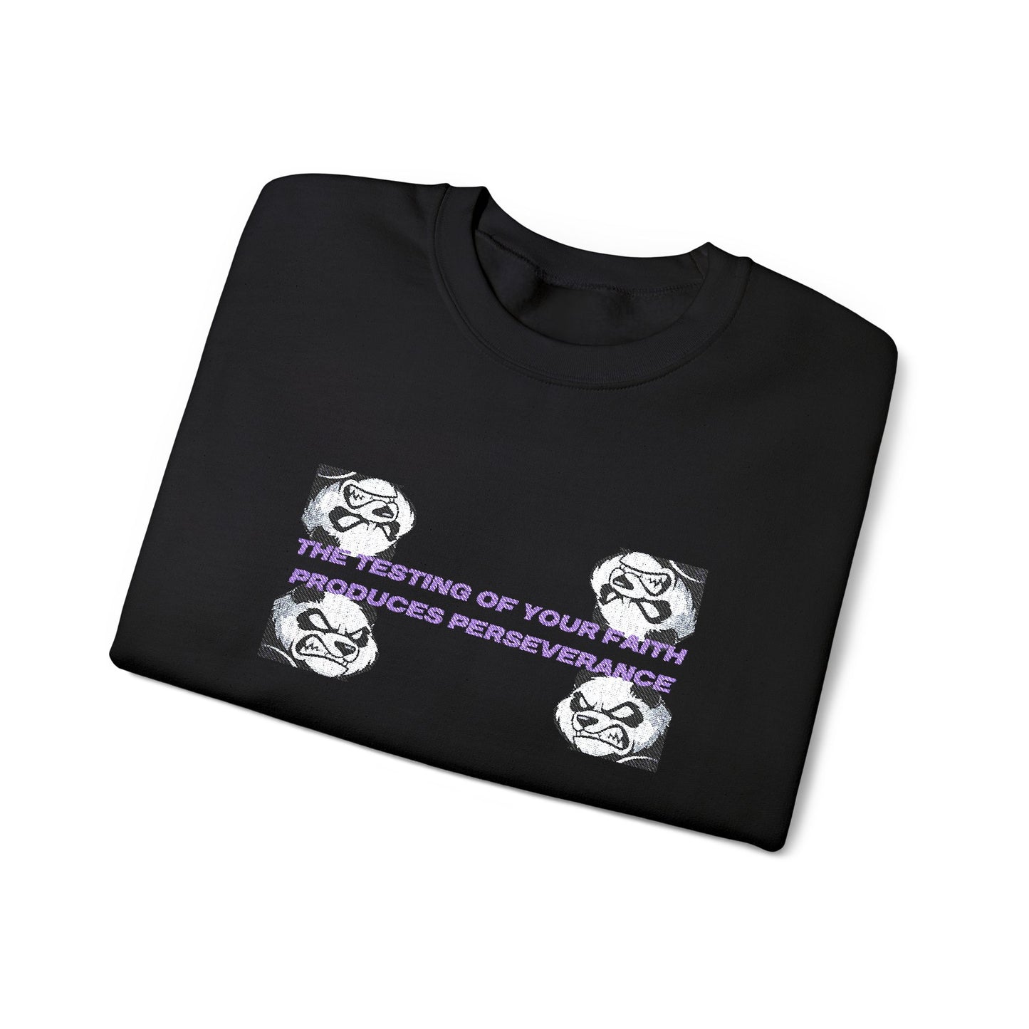 "Perseverance" Christian Unisex Heavy Blend Crewneck Sweatshirt | James 1:3 | Fierce Panda Graphic | Testing of Your Faith | Christian Streetwear