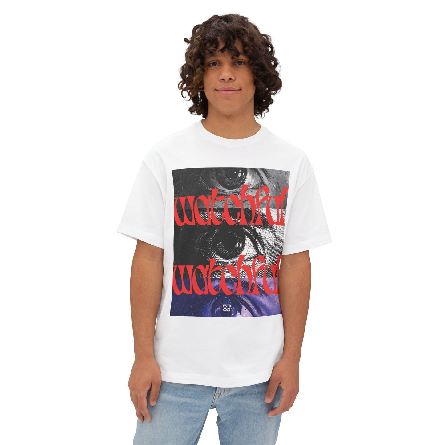 "Watchful" Christian Oversized Boxy T-Shirt | Matthew 24:42 | Bold Eye Graphic | Panda Art | Unisex Faith Streetwear