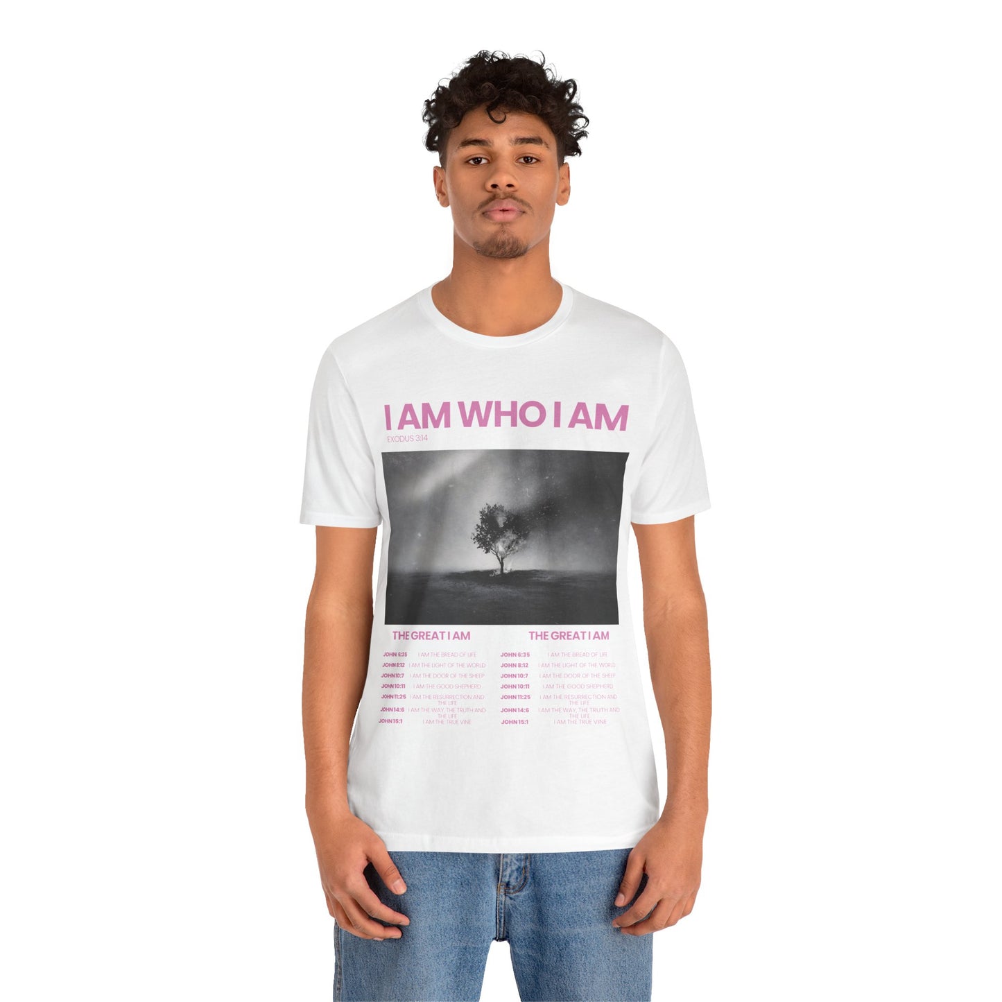 "The Great I AM" Christian Unisex Jersey T-Shirt | Seven I AM Statements of Jesus | Exodus 3:14 | John 8:58 | Burning Bush Faith Apparel