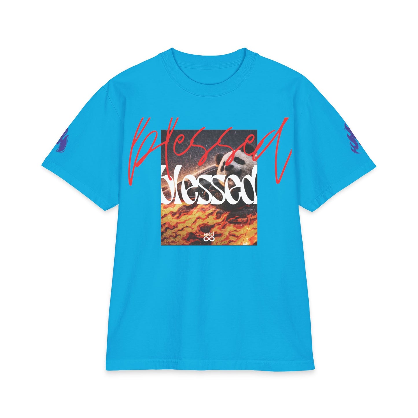 "Blessed" Christian Unisex Heavyweight T-Shirt | Psalm 1:1 | Panda Fire Graphic | Bold Faith Streetwear