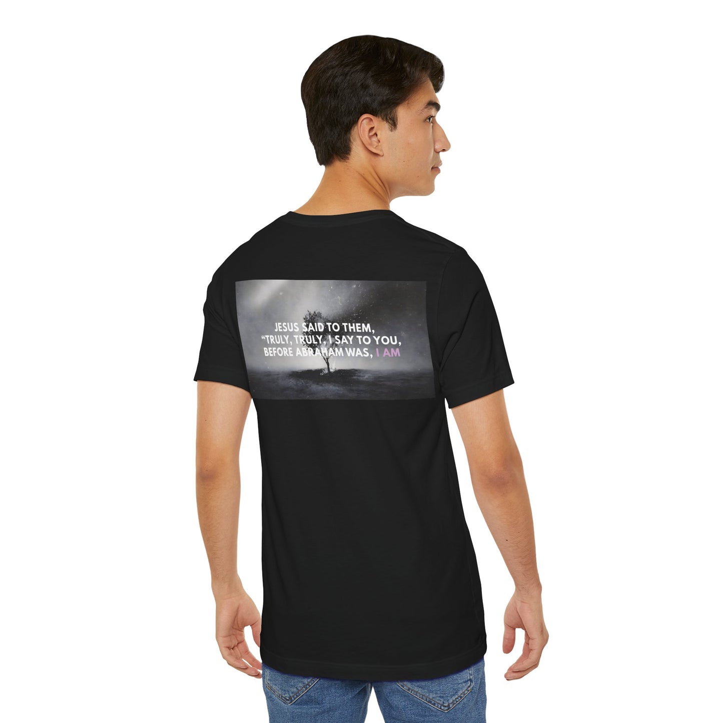 "The Great I AM" Christian Unisex Jersey T-Shirt | Seven I AM Statements of Jesus | Exodus 3:14 | John 8:58 | Burning Bush Faith Apparel