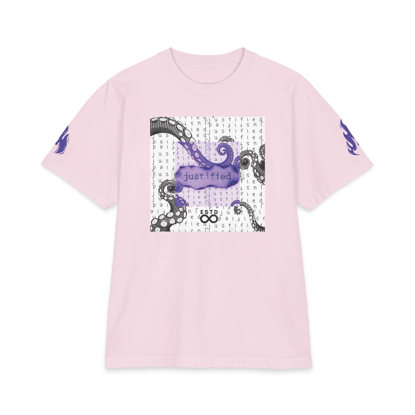 "Justified" Christian Unisex Heavyweight T-Shirt | Romans 5:1 | Octopus Graphic | Declared Righteous | Bold Faith Streetwear | Panda Grace Collective