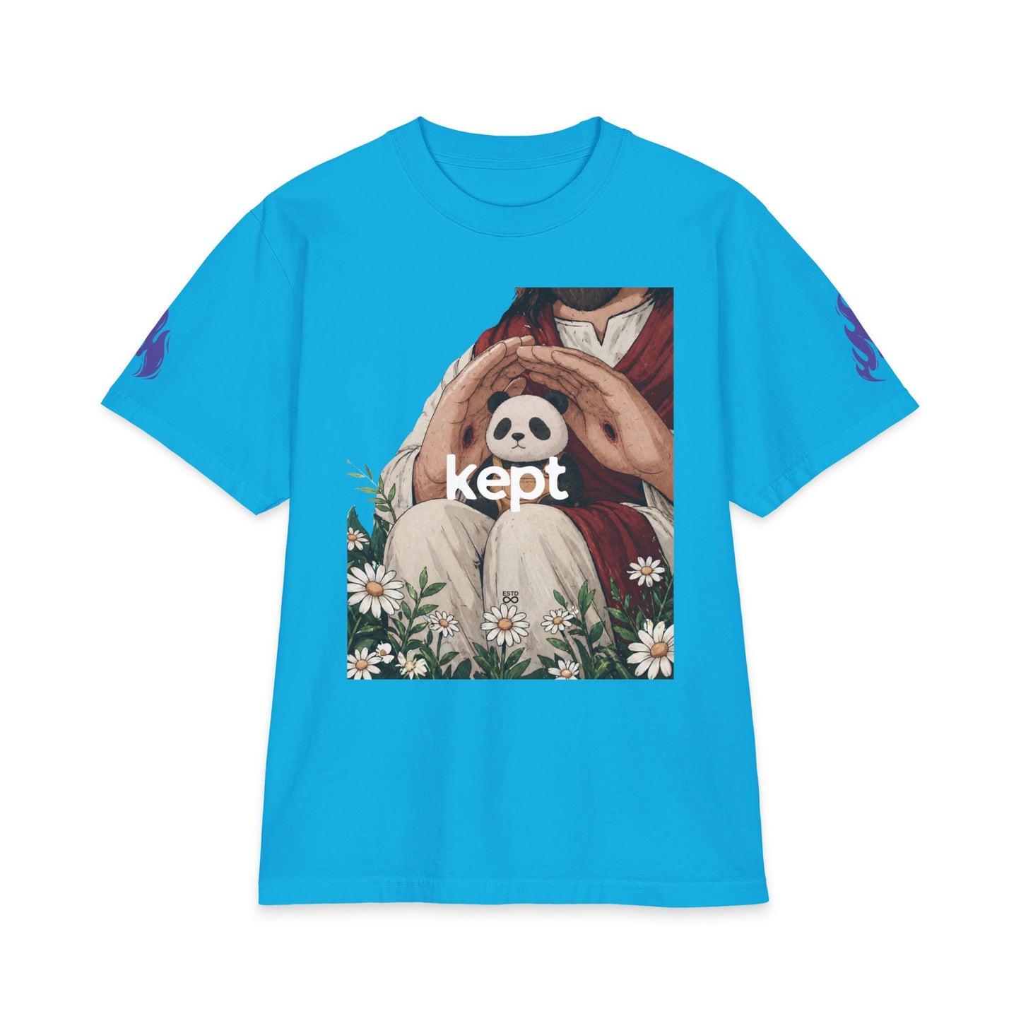 "KEPT" Jesus Hands Panda Christian T-Shirt | John 10:28 Bible Verse Graphic Tee | Unisex Heavyweight Streetwear | Faith-Based Front & Back Print