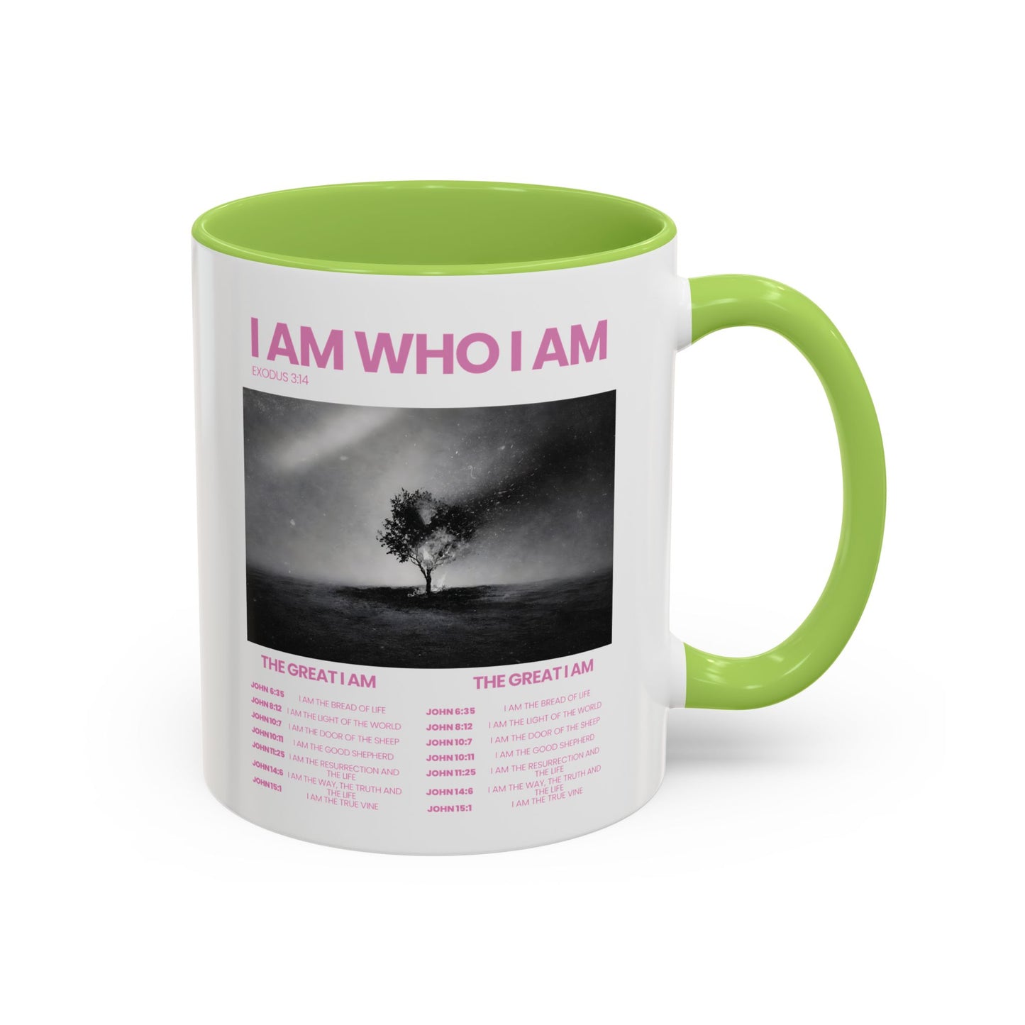 I AM WHO I AM Accent Coffee Mug — Inspirational Bible Verse Mug