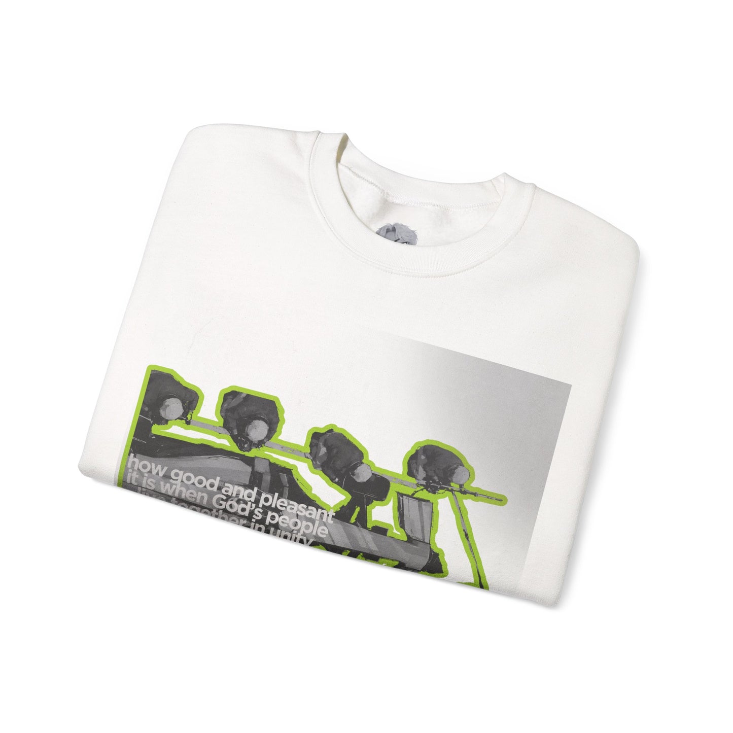 "Unity" Christian Unisex Heavyweight Sweatshirt | Psalm 133:1 | F1 Pit Crew Graphic | Living Together in Harmony | Faith Streetwear