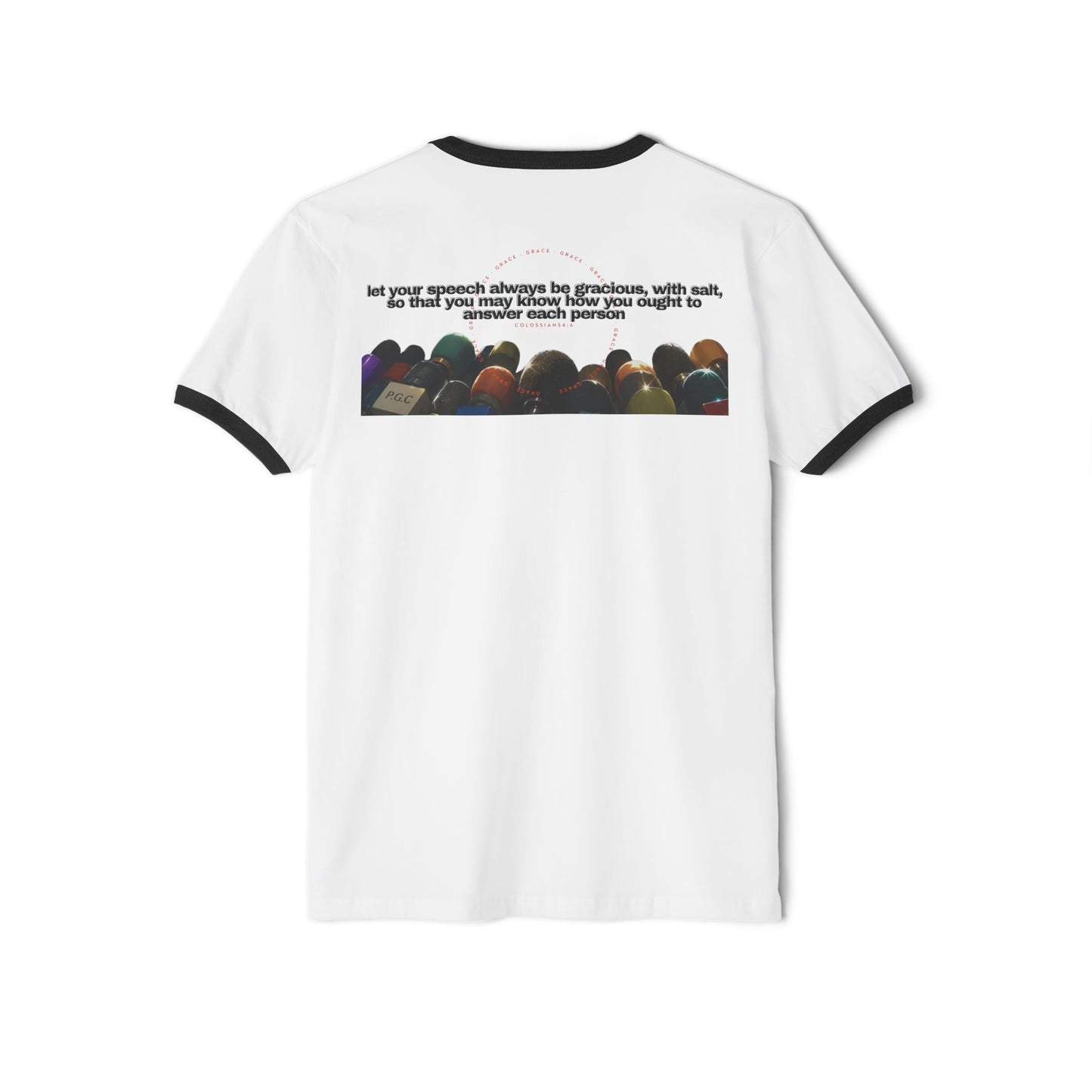 "Grace" Christian Unisex Ringer T-Shirt | Colossians 4:6 | Gracious Speech Faith Apparel