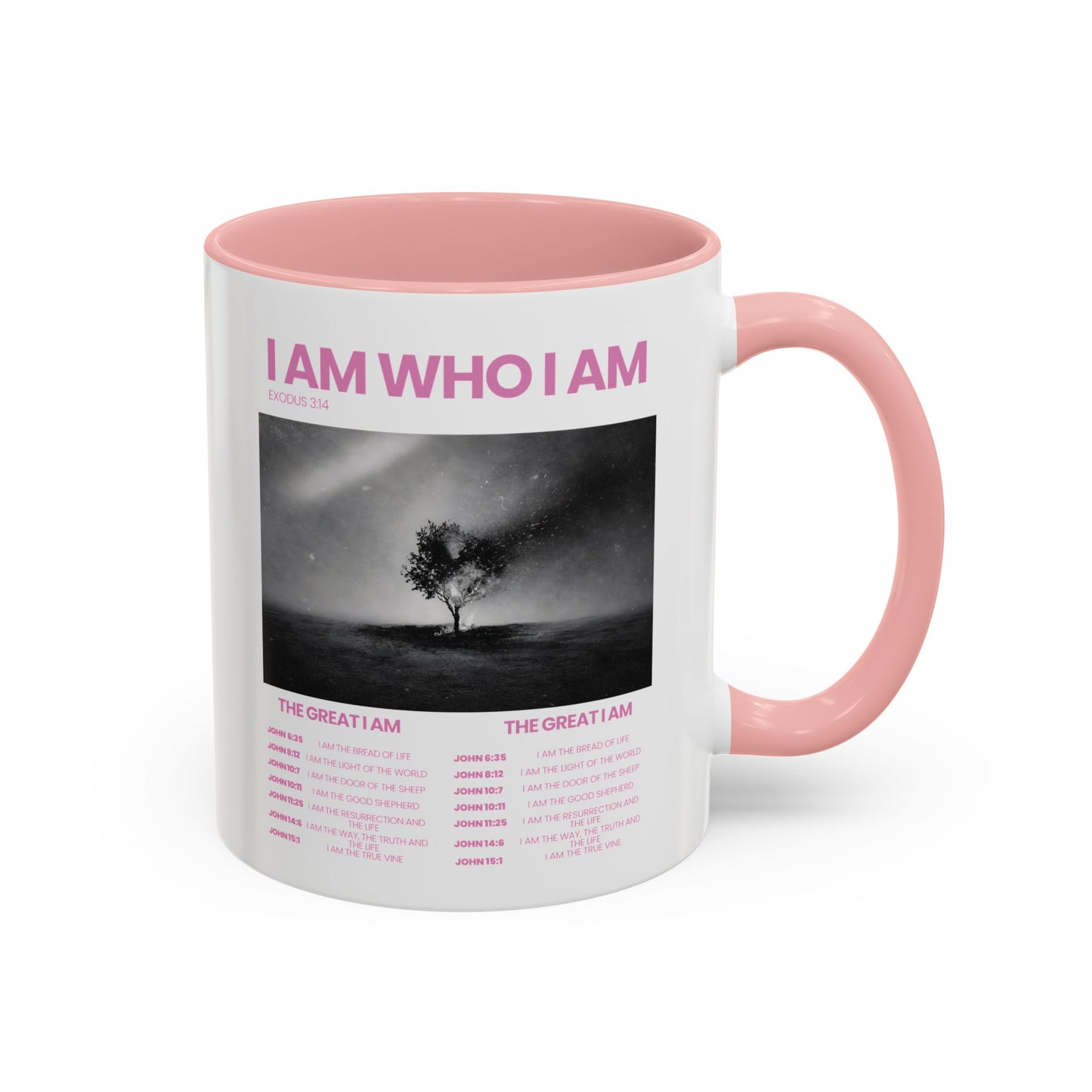 I AM WHO I AM Accent Coffee Mug — Inspirational Bible Verse Mug