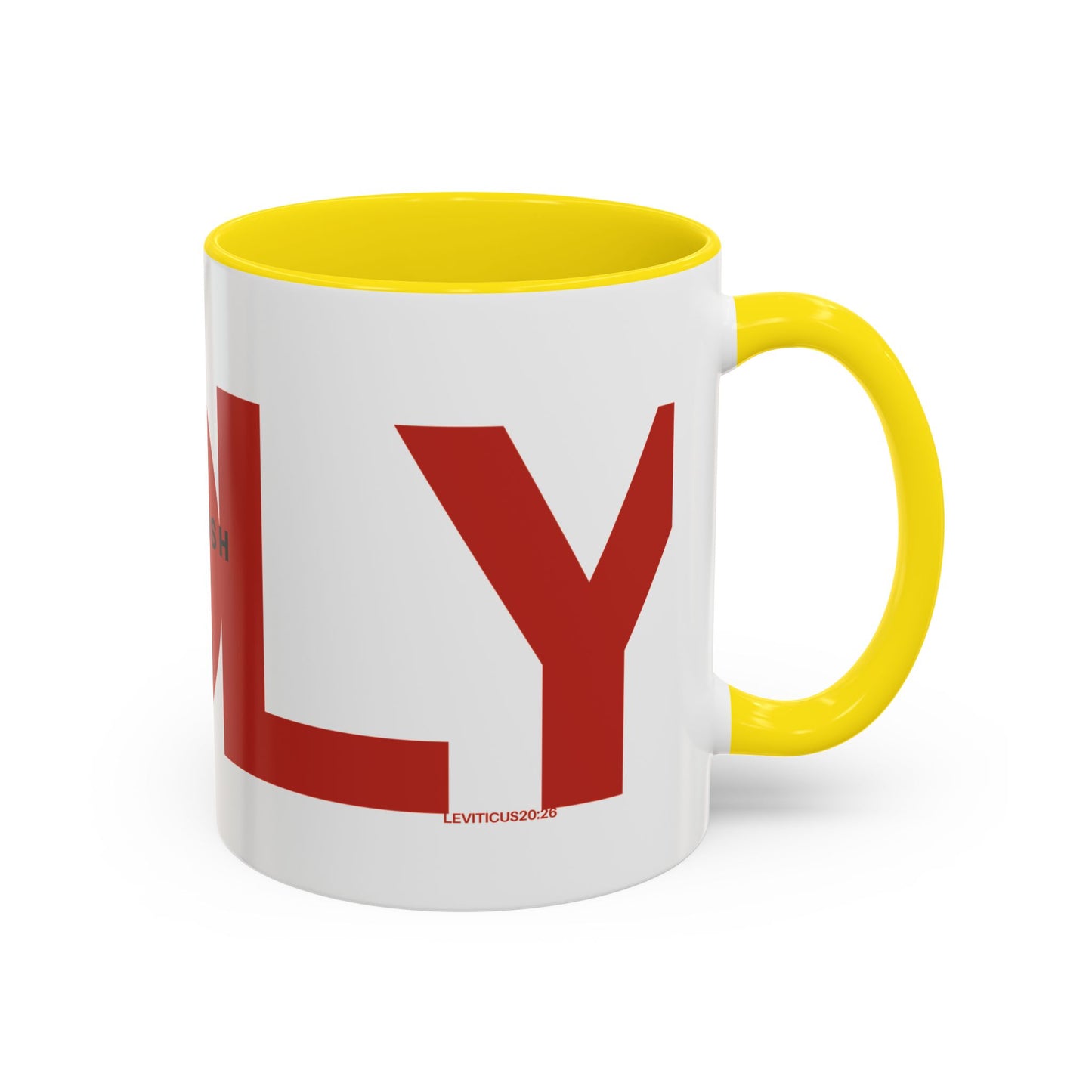 "HOLY" Qadosh Christian Coffee Mug – Hebrew Scripture Art, Leviticus 20:26, "Set Apart" Faith Gift, 11oz Two-Tone Color Mug (9 Color Options)
