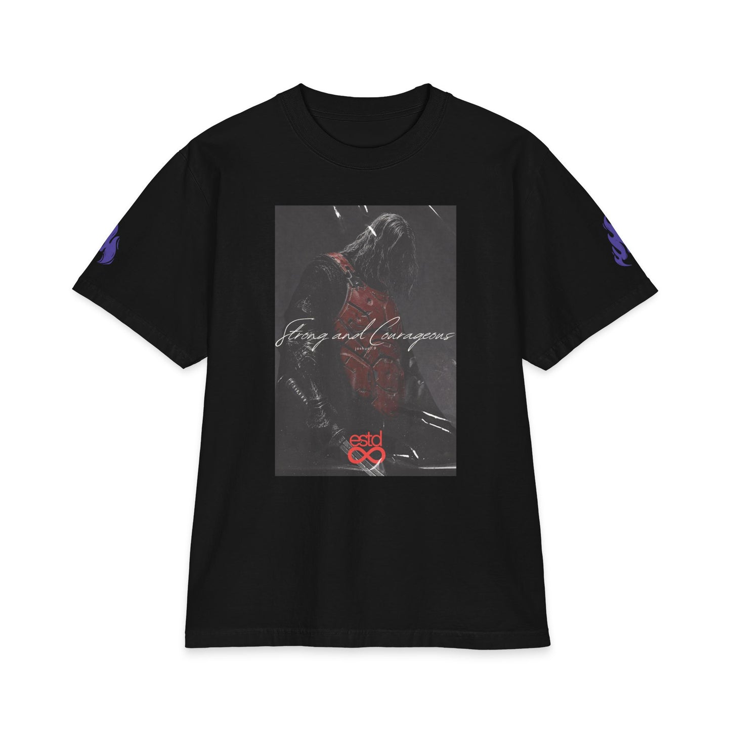 "Strong and Courageous" Christian Unisex Heavyweight T-Shirt | Joshua 1:9 | Warrior Graphic | Panda Army Art | Bold Faith Streetwear for Men and Women